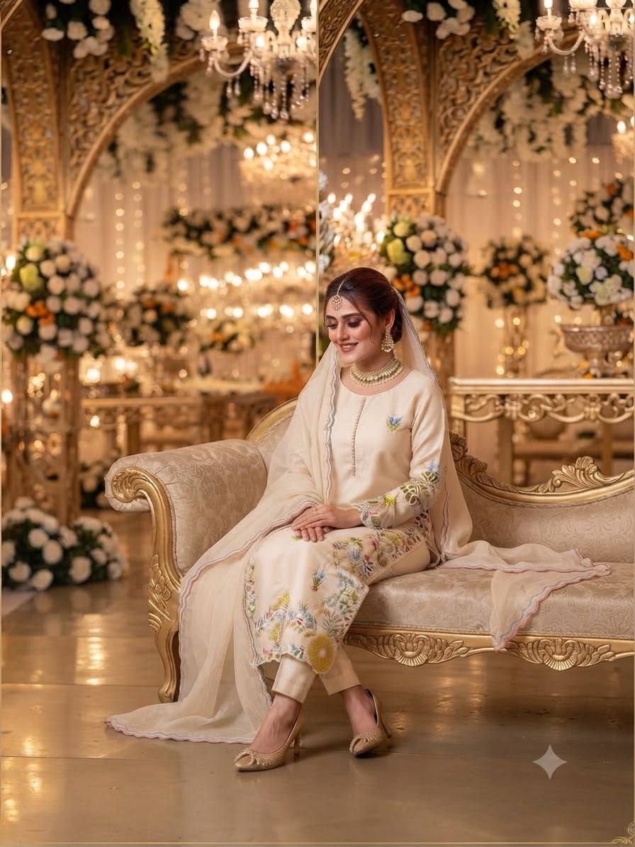 Embroidered & Heavily Worked Top With Matching Pant And Dupatta