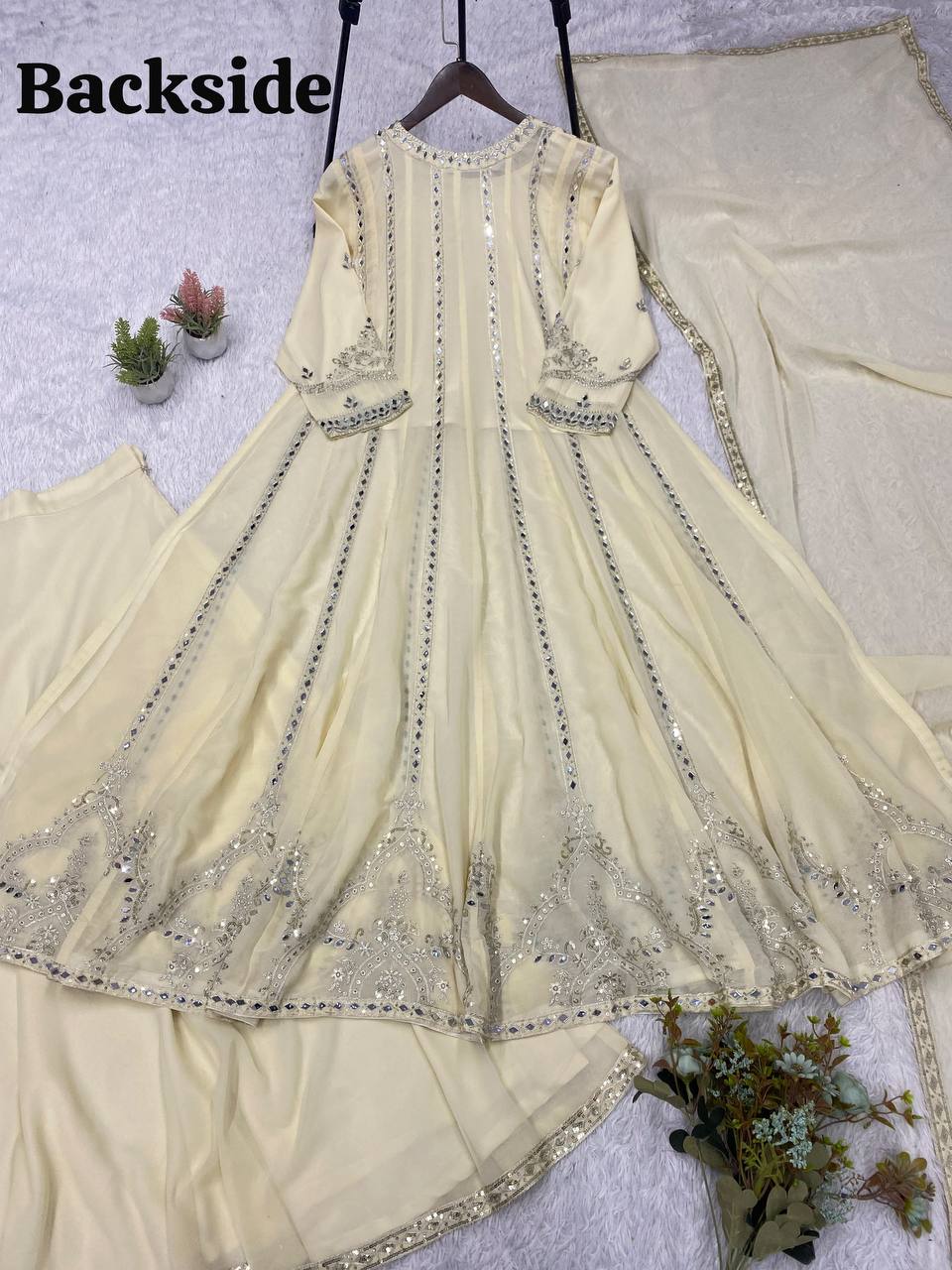 Glamorous Georgette Mirror & Sequin Work Gown Lehenga Set with Dupatta