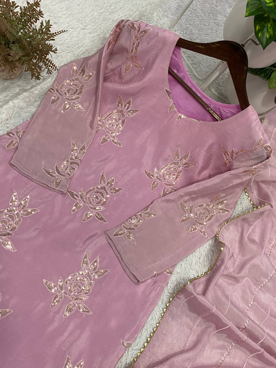 Designer Sequence Embroidered Top, Pant & Dupatta