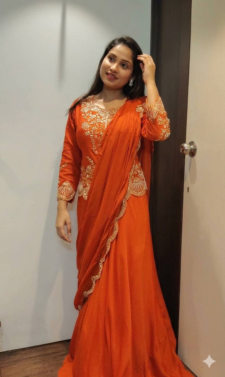 Designer Wear Mirror Work Lehenga Saree