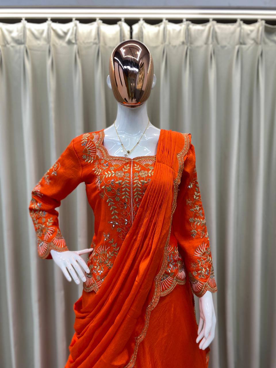 Designer Wear Mirror Work Lehenga Saree