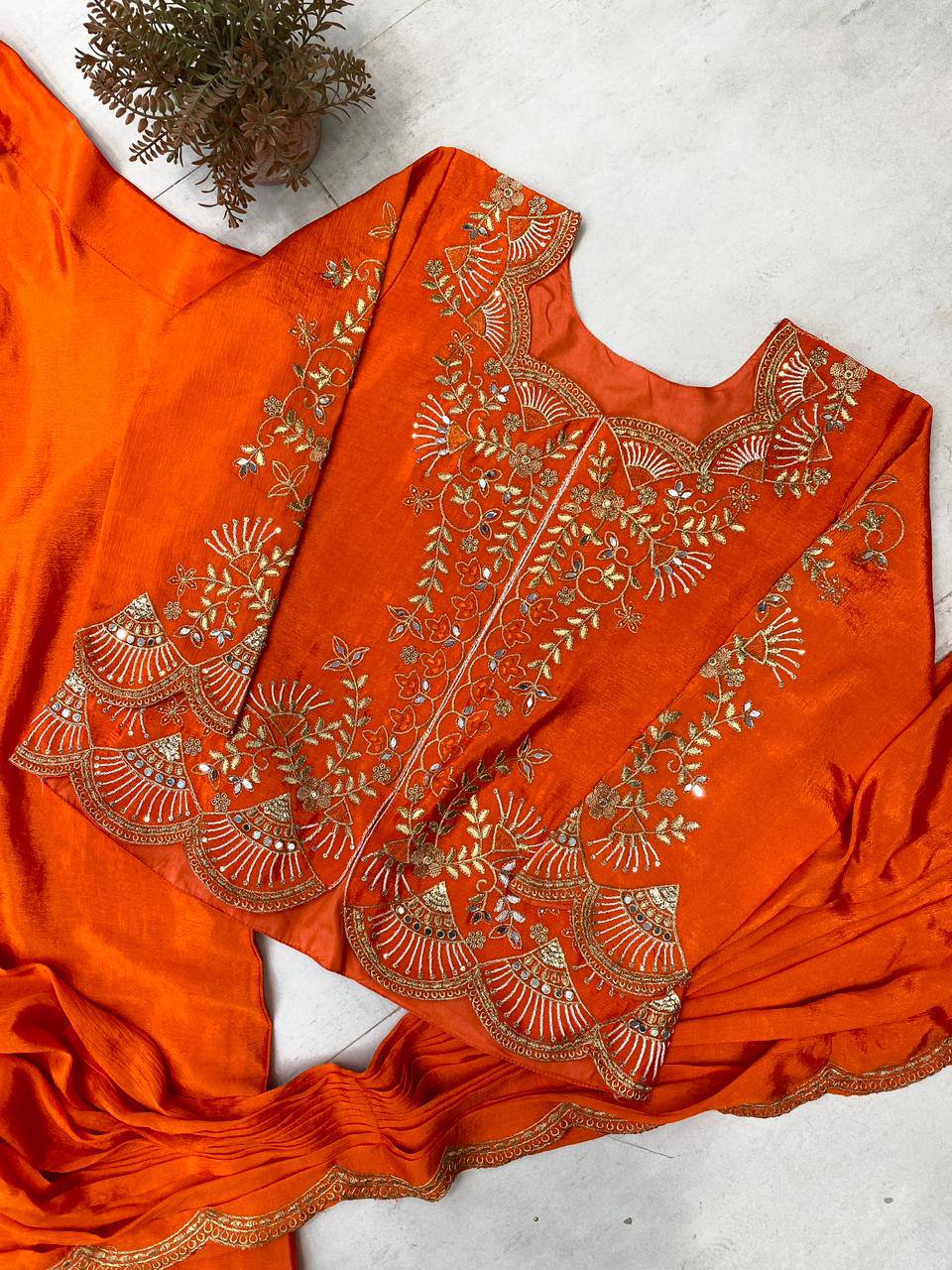 Designer Wear Mirror Work Lehenga Saree