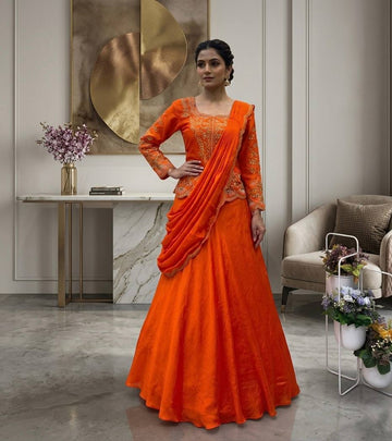 Designer Wear Mirror Work Lehenga Saree