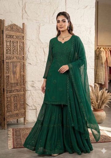 PERFECT FOR PARTY AND WEDDING OUR DESIGNER WEAR SEQUENCE EMBROIDERED SARARA PAIR