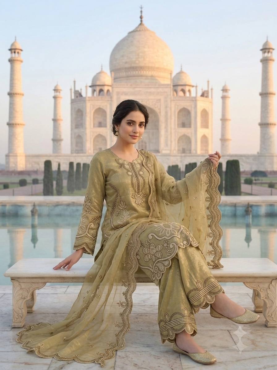 Elegant Beige Embroidered Crunchy Silk 3-Piece Salwar Suit with Cutwork Details