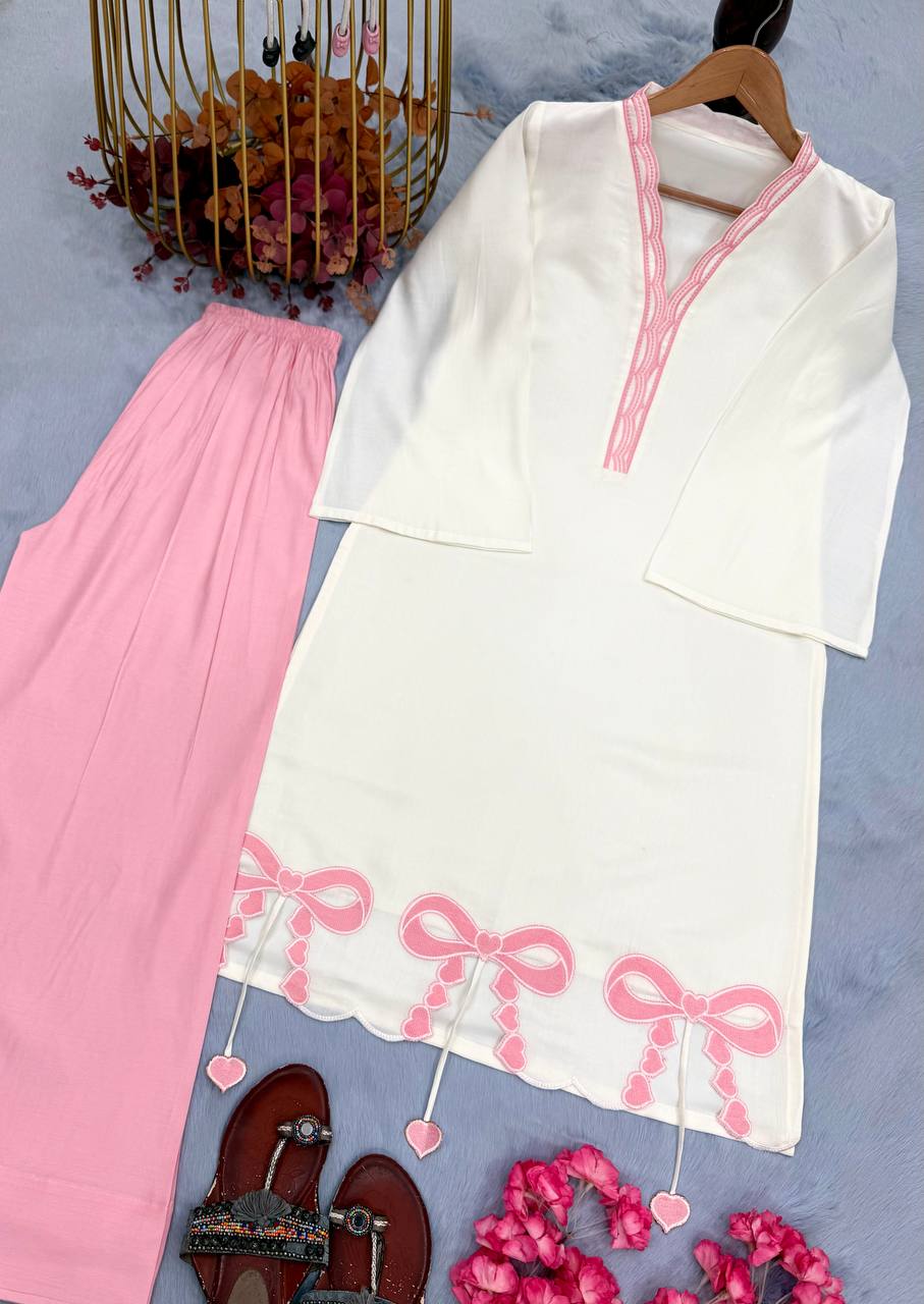 Designer Party Wear Roman Silk Top & Palazzo Set