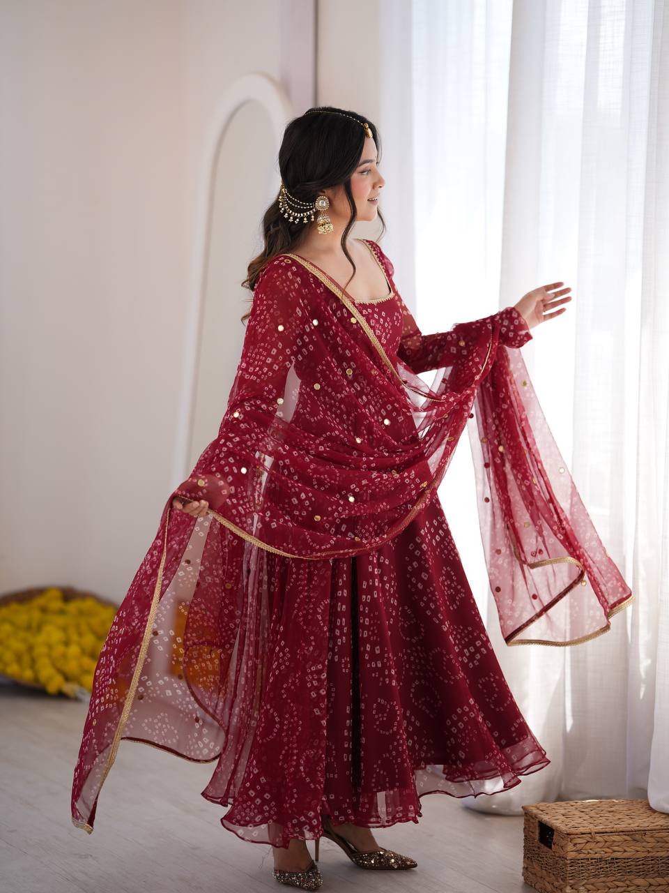 Designer Faux Georgette Digital Print Gown Set
