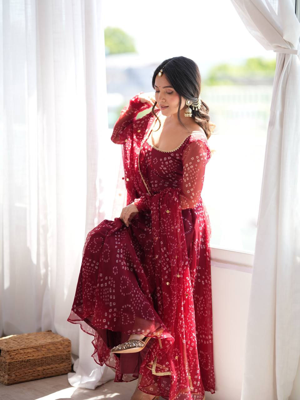 Designer Faux Georgette Digital Print Gown Set