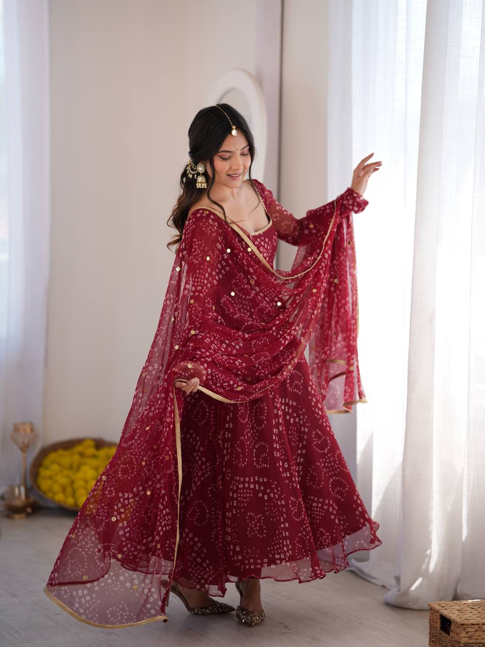 Designer Faux Georgette Digital Print Gown Set
