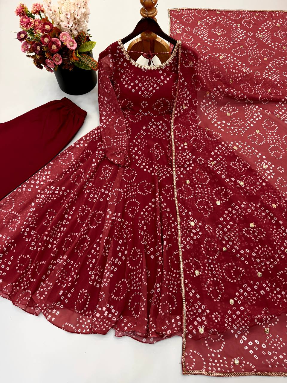 Designer Faux Georgette Digital Print Gown Set