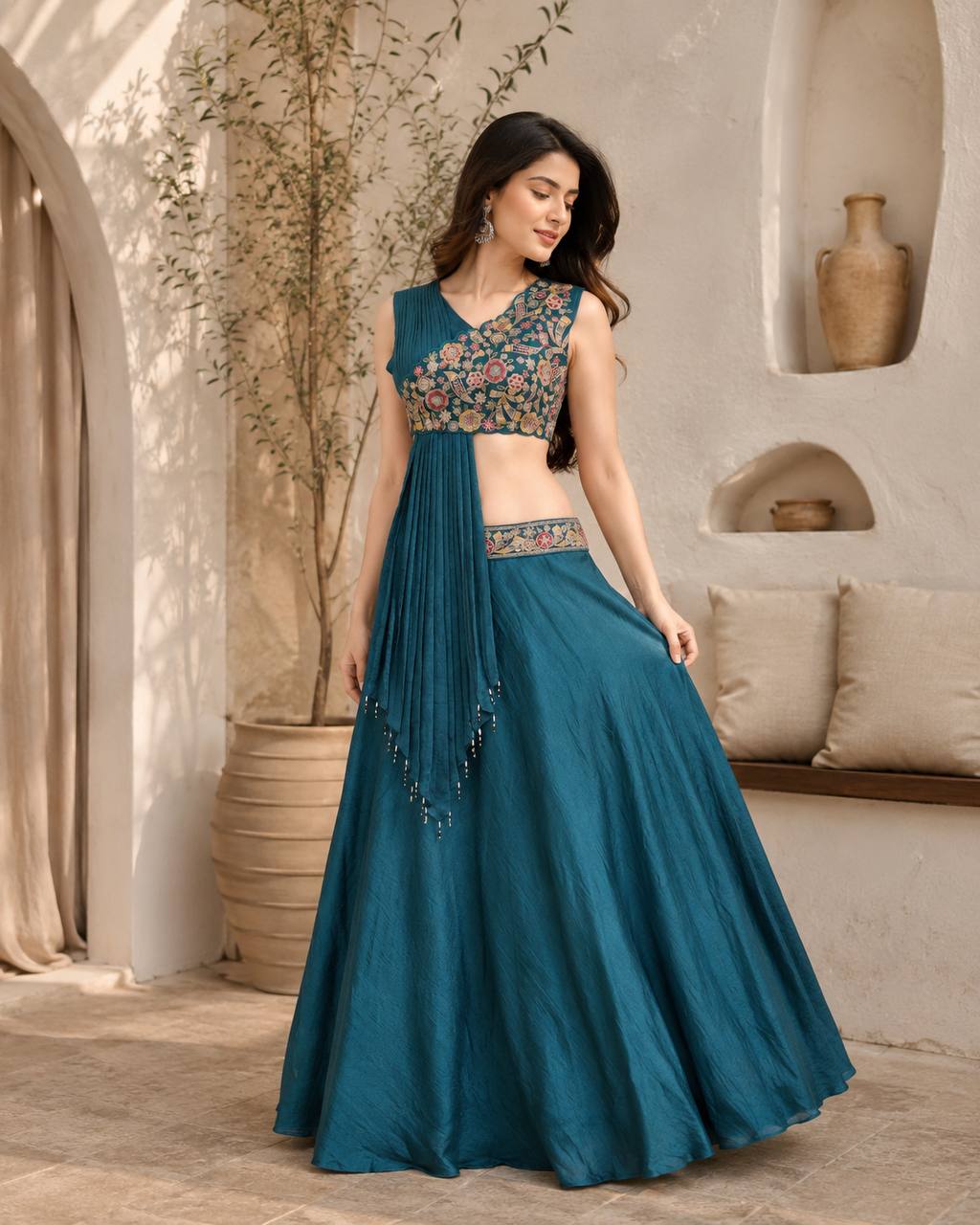 Exclusive Designer Festive Glamour In Vichitra Silk-Lehenga Set