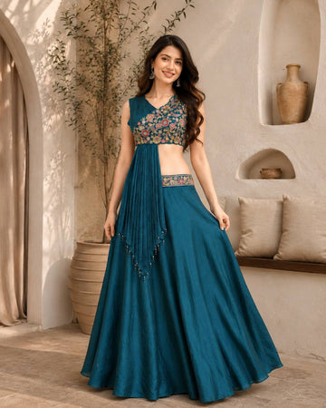 Exclusive Designer Festive Glamour In Vichitra Silk-Lehenga Set