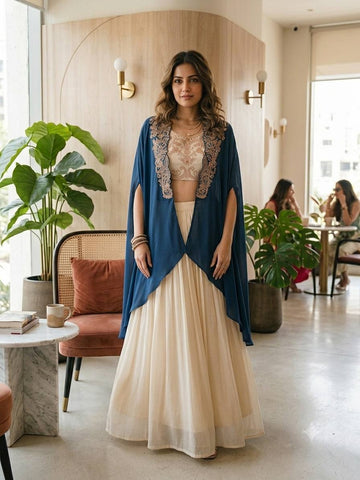 Designer Cosmos Embroidered Jacket Lehenga Set
