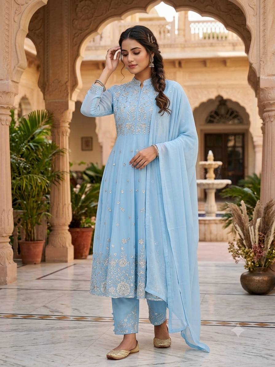 Premium Designer Georgette Embroidered Pant Set