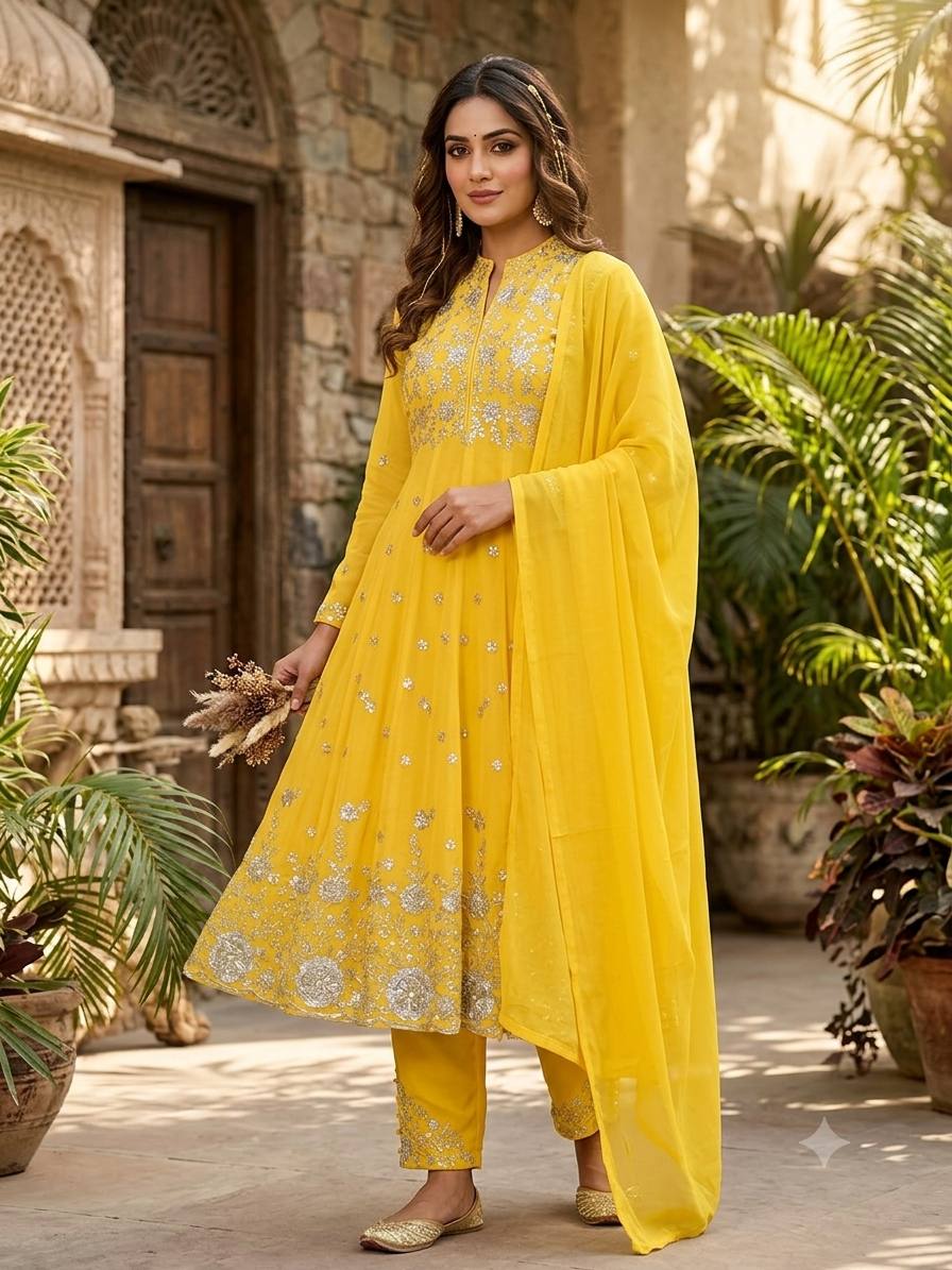 Premium Designer Georgette Embroidered Pant Set
