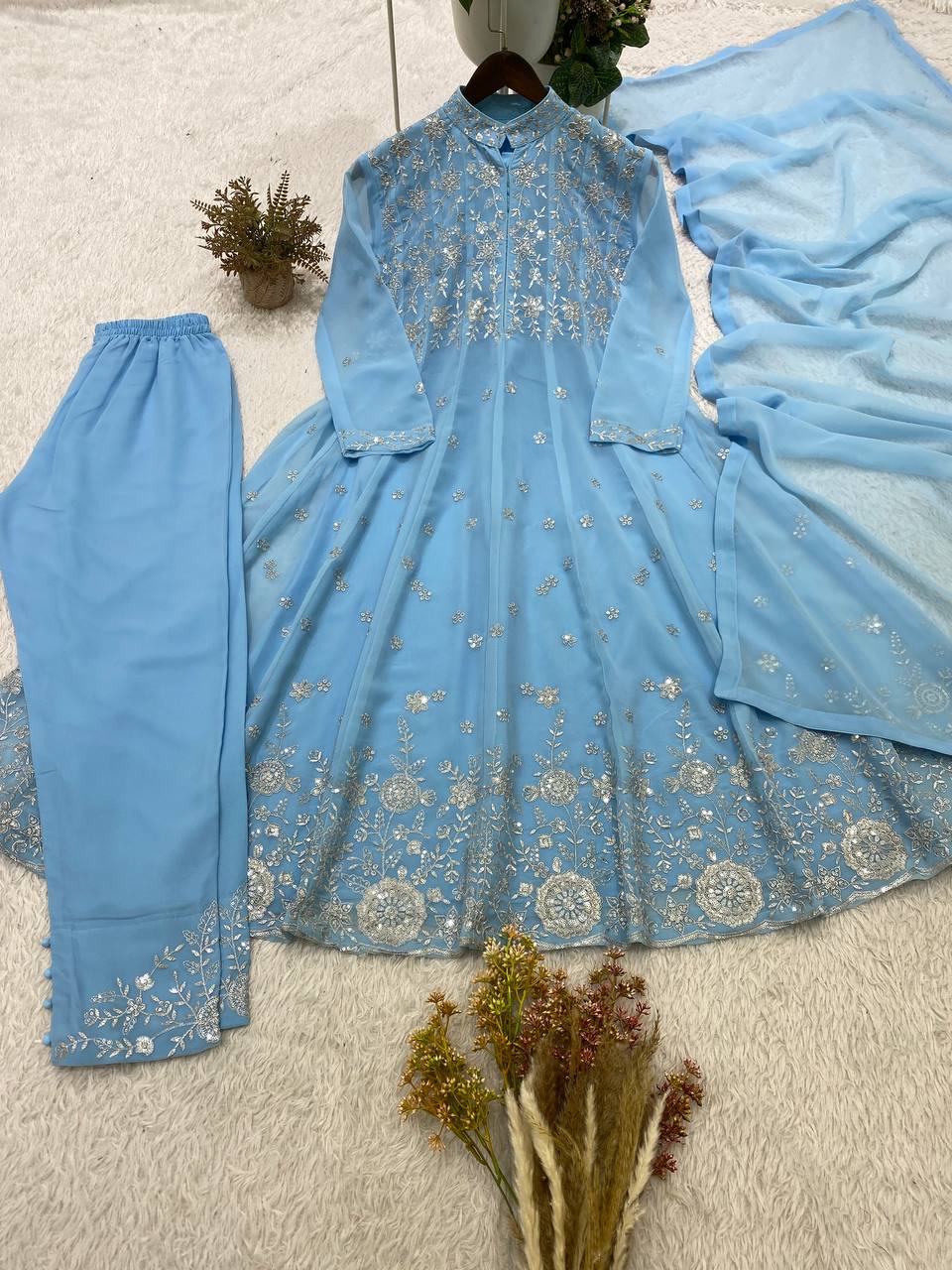 Premium Designer Georgette Embroidered Pant Set