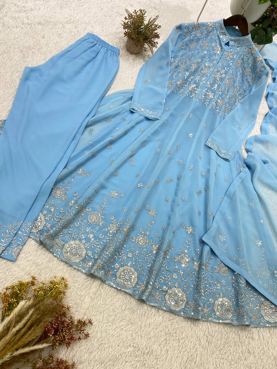 Premium Designer Georgette Embroidered Pant Set