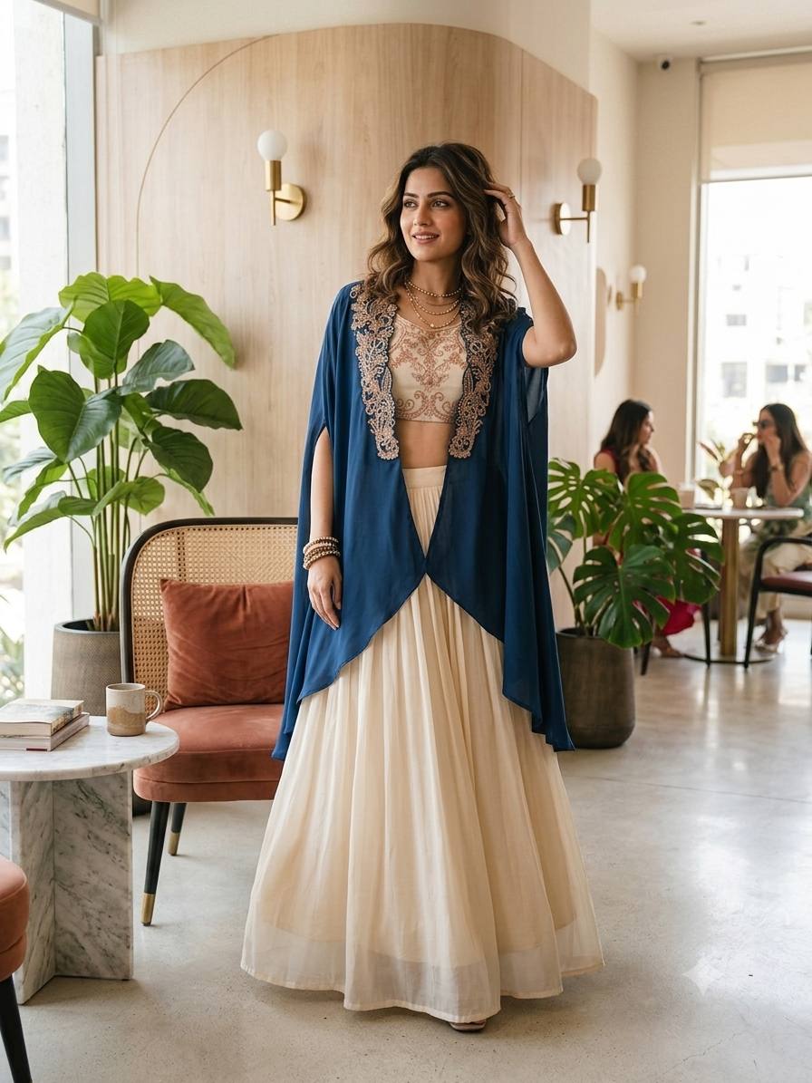 Designer Cosmos Embroidered Jacket Lehenga Set