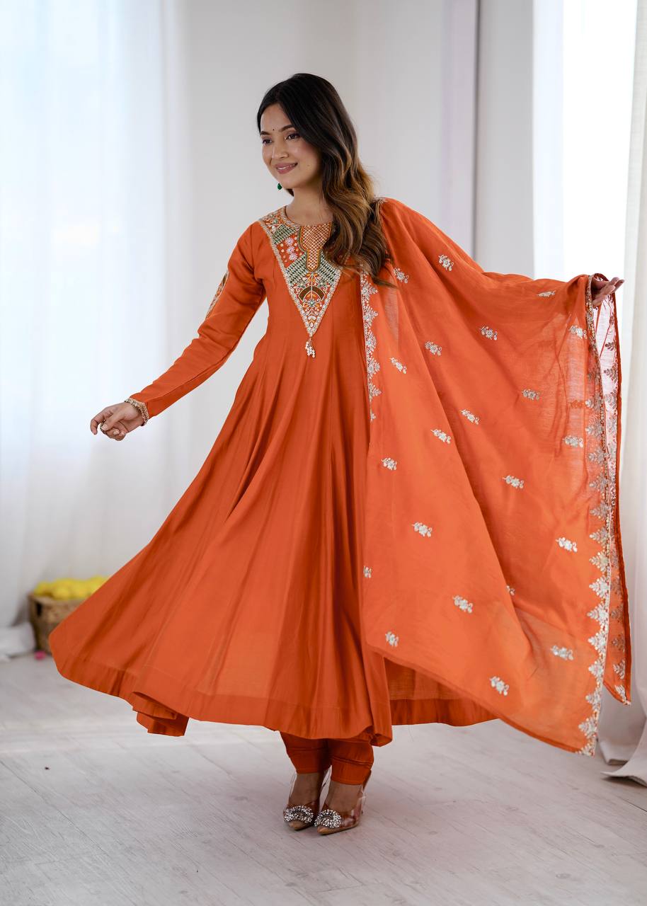 Designer Embroidered Sequin & Real Mirror Anarkali Three Piece Set