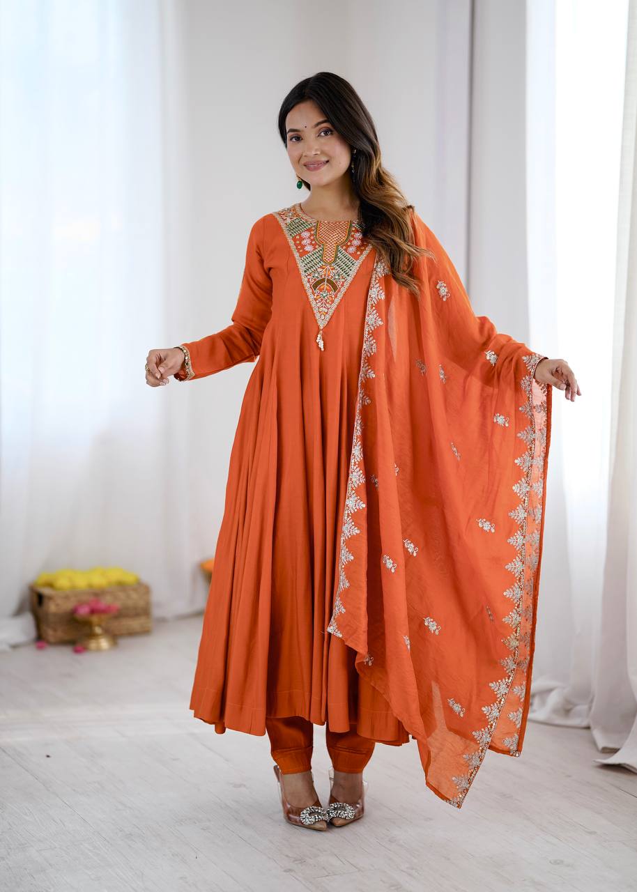 Designer Embroidered Sequin & Real Mirror Anarkali Three Piece Set