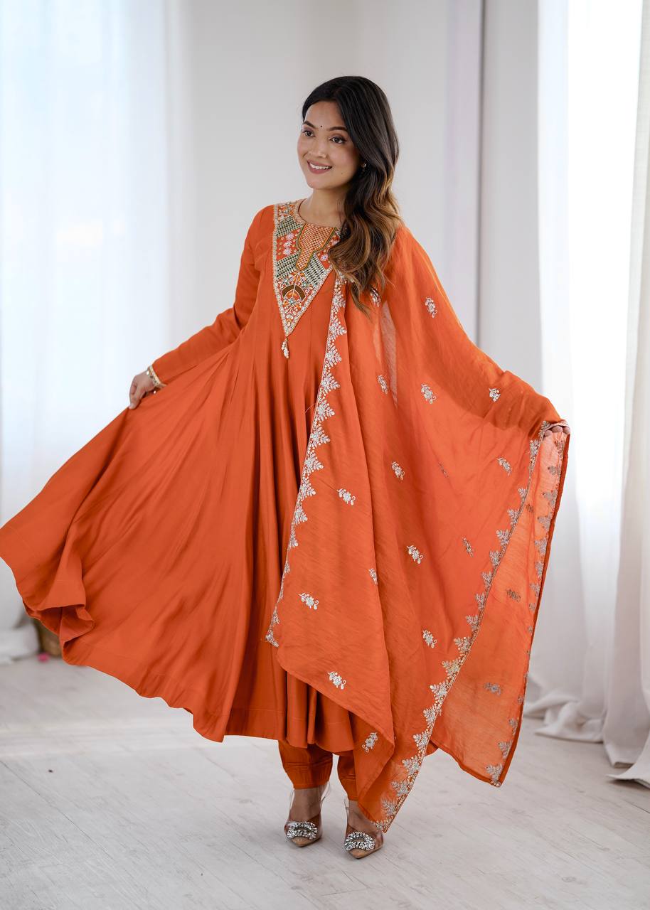 Designer Embroidered Sequin & Real Mirror Anarkali Three Piece Set