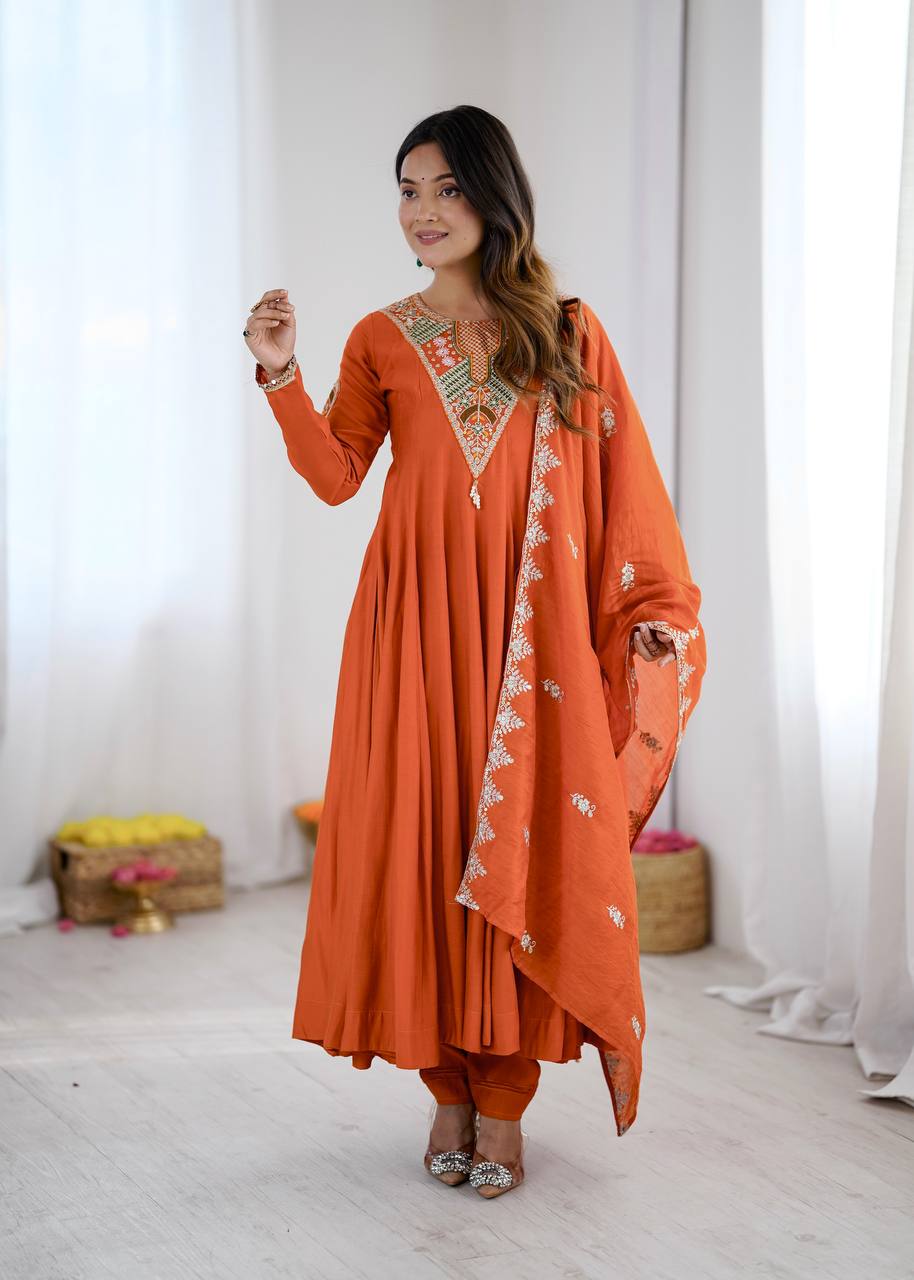 Designer Embroidered Sequin & Real Mirror Anarkali Three Piece Set