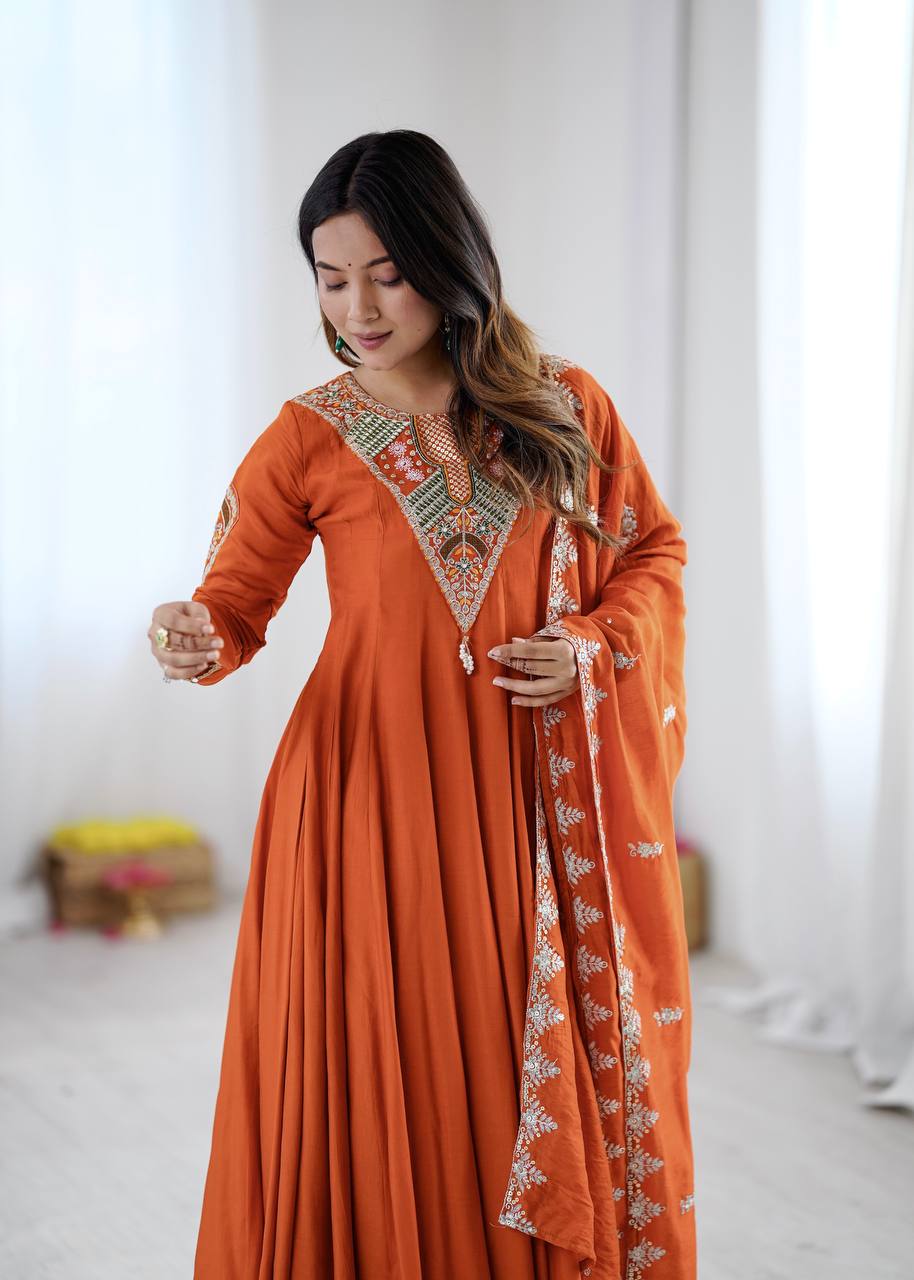 Designer Embroidered Sequin & Real Mirror Anarkali Three Piece Set