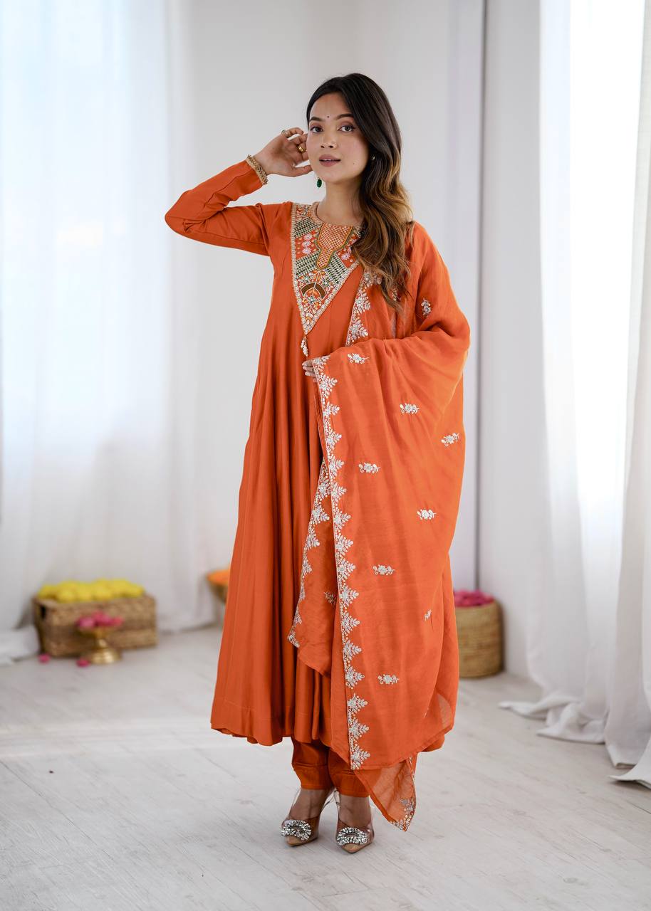 Designer Embroidered Sequin & Real Mirror Anarkali Three Piece Set