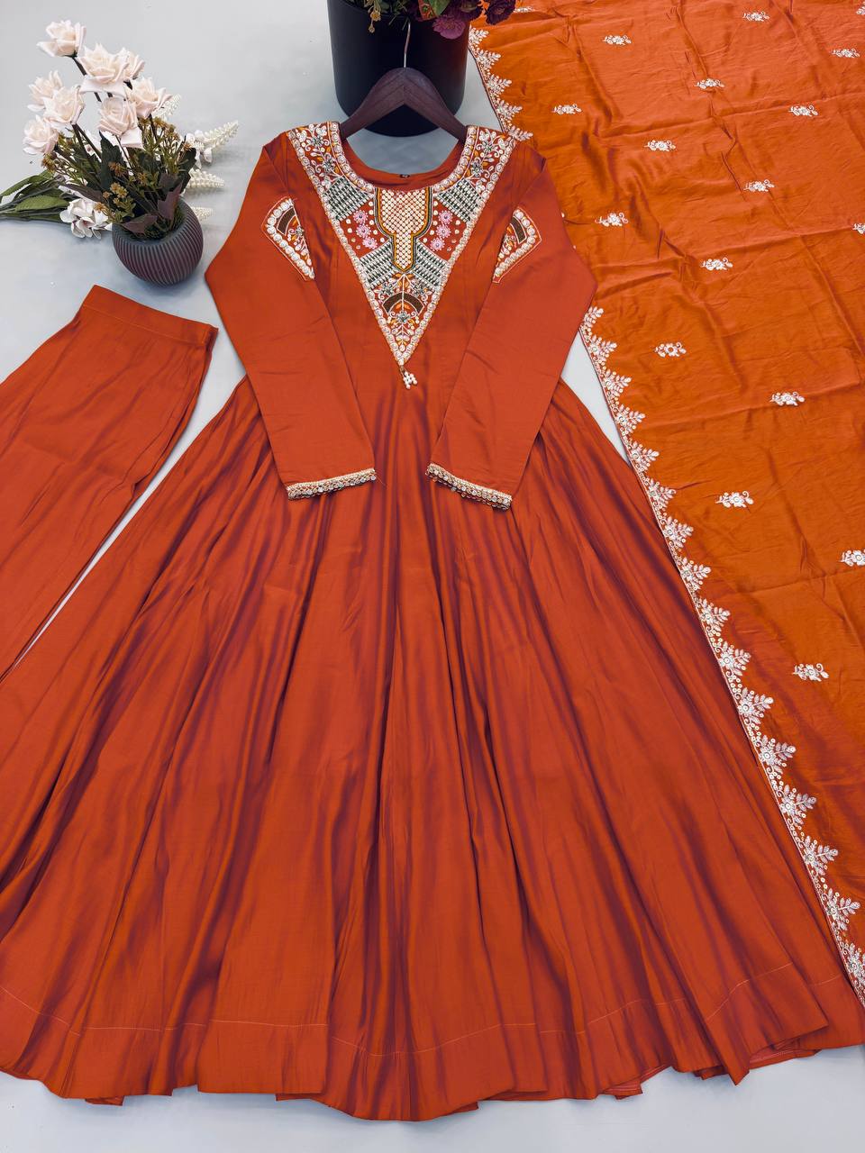 Designer Embroidered Sequin & Real Mirror Anarkali Three Piece Set