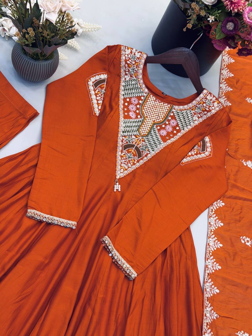 Designer Embroidered Sequin & Real Mirror Anarkali Three Piece Set