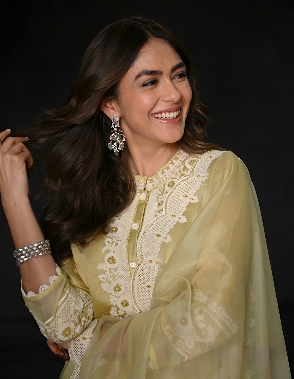 Designer Embroidered Roman Top, Salwaar & Organza Dupatta Set