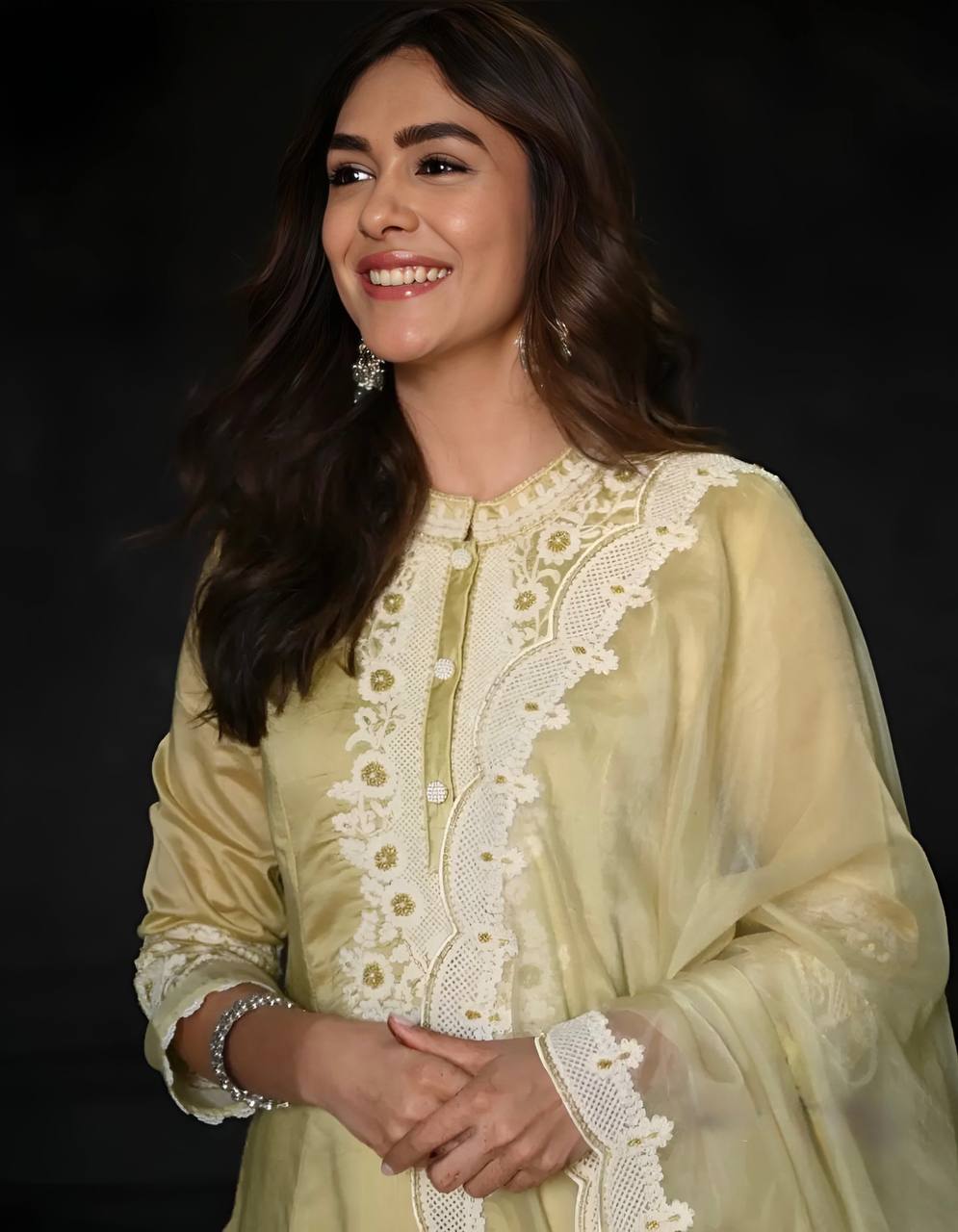 Designer Embroidered Roman Top, Salwaar & Organza Dupatta Set