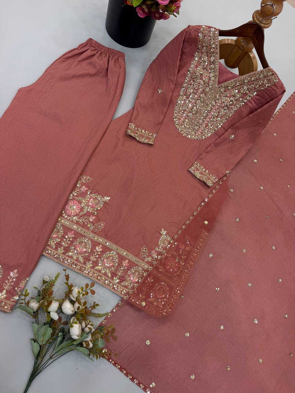 Designer Ronald Silk Heavy Embroidered 3-Piece Set