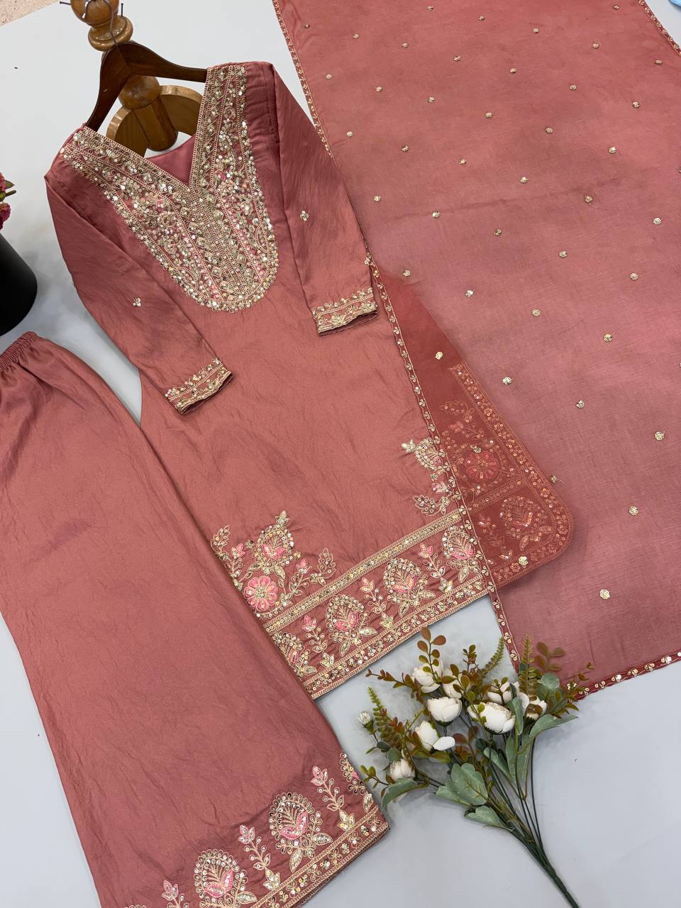 Designer Ronald Silk Heavy Embroidered 3-Piece Set