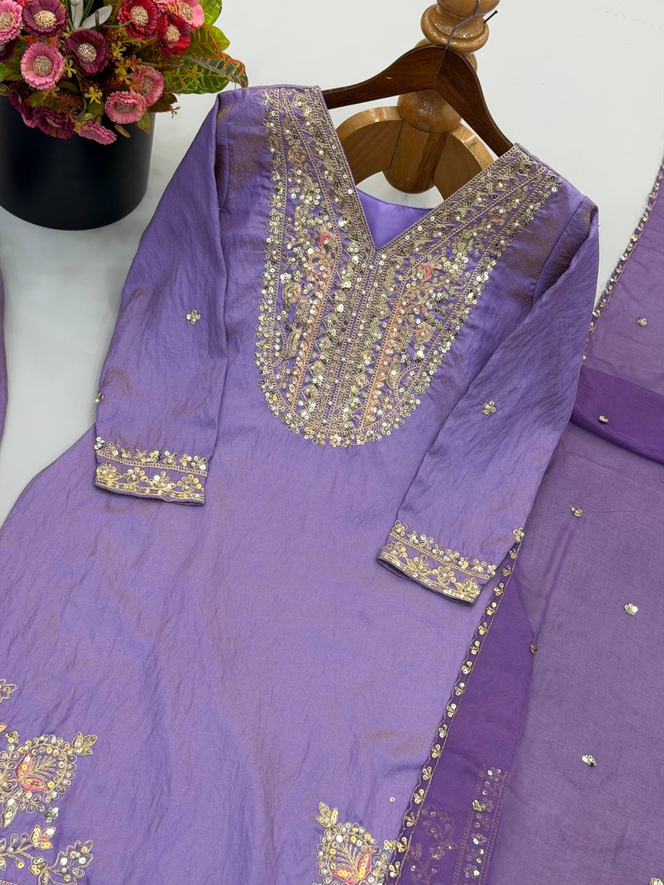 Designer Ronald Silk Heavy Embroidered 3-Piece Set