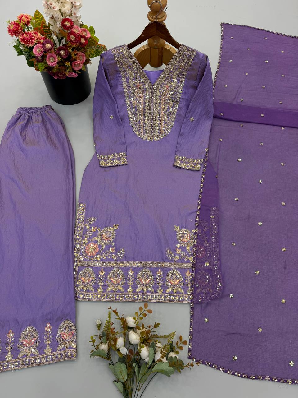 Designer Ronald Silk Heavy Embroidered 3-Piece Set