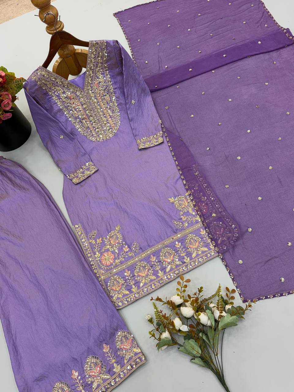 Designer Ronald Silk Heavy Embroidered 3-Piece Set
