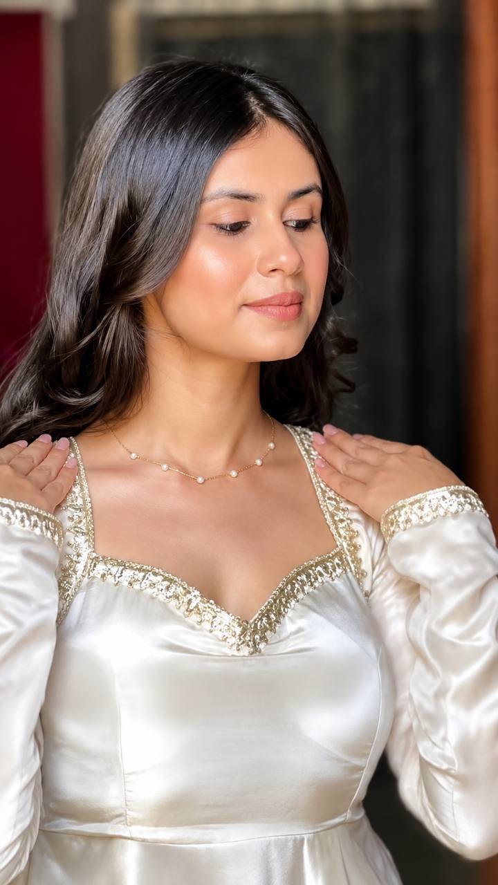 Premium Upada Silk Embroidered Gown Set with Pant &amp; Dupatta