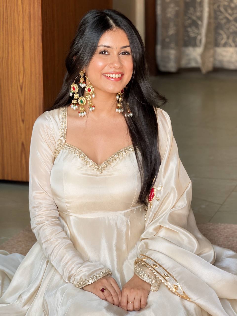 Premium Upada Silk Embroidered Gown Set with Pant &amp; Dupatta