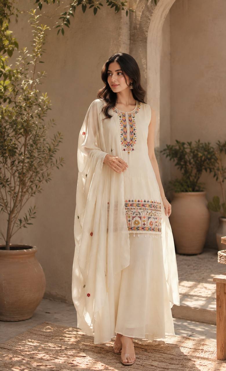 Graceful Chinon Top Palazzo Set for Casual & Office Wear