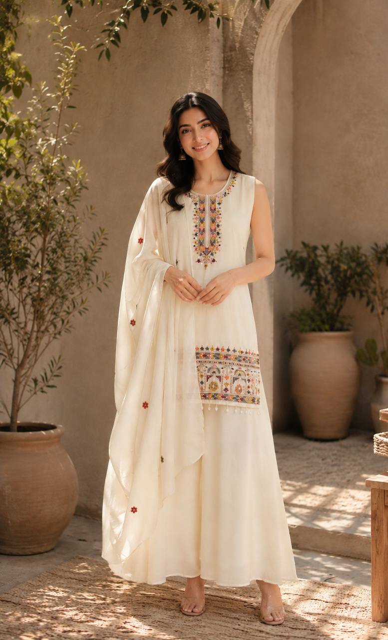 Graceful Chinon Top Palazzo Set for Casual & Office Wear