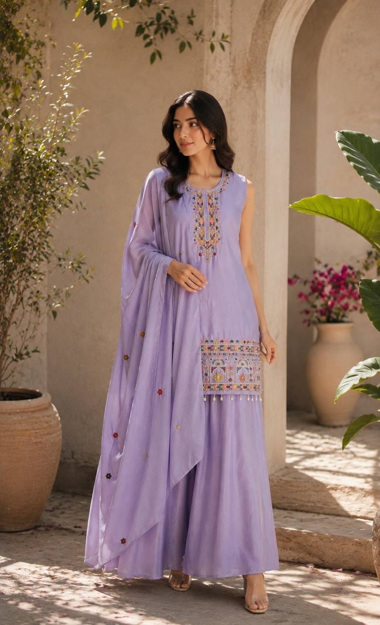 Graceful Chinon Top Palazzo Set for Casual & Office Wear