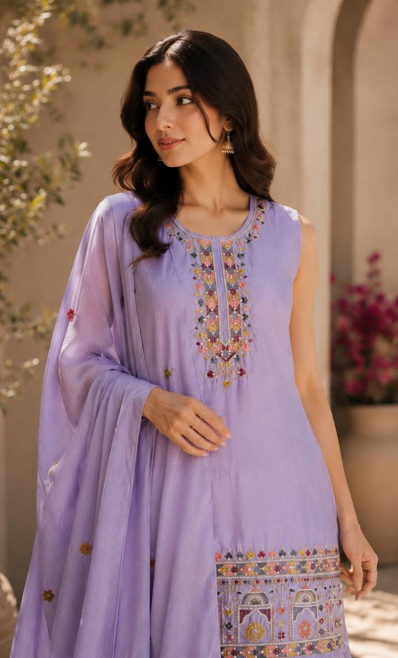 Graceful Chinon Top Palazzo Set for Casual & Office Wear