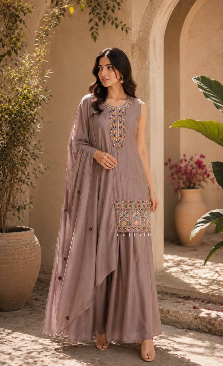 Graceful Chinon Top Palazzo Set for Casual & Office Wear