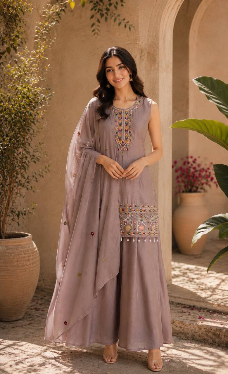 Graceful Chinon Top Palazzo Set for Casual & Office Wear