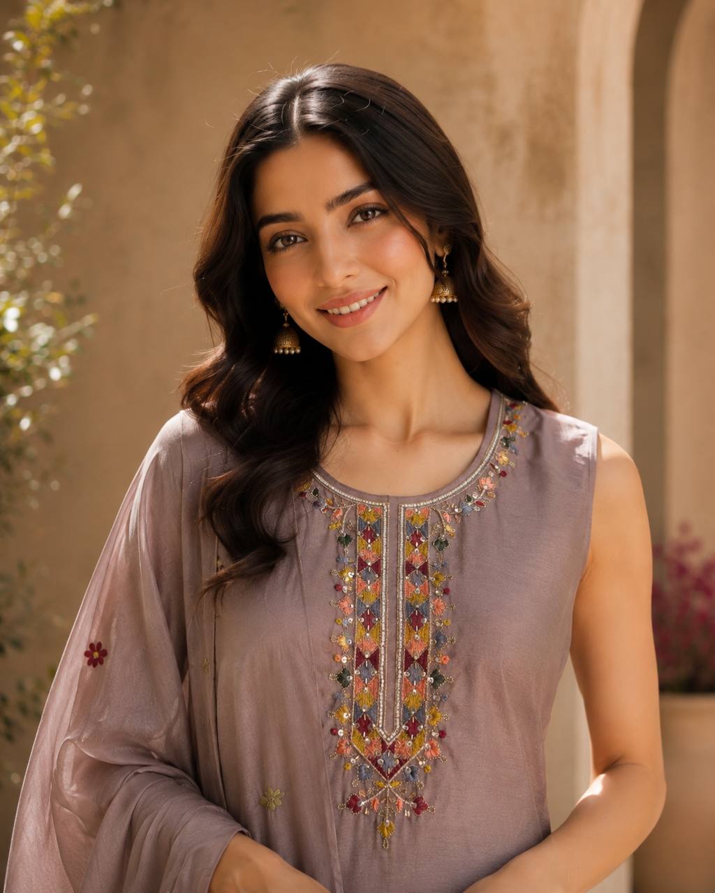 Graceful Chinon Top Palazzo Set for Casual & Office Wear