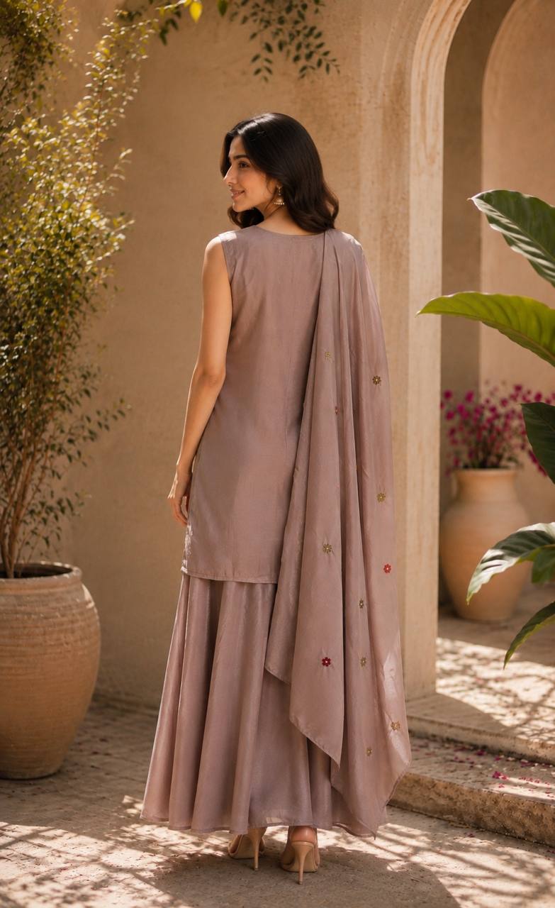 Graceful Chinon Top Palazzo Set for Casual & Office Wear