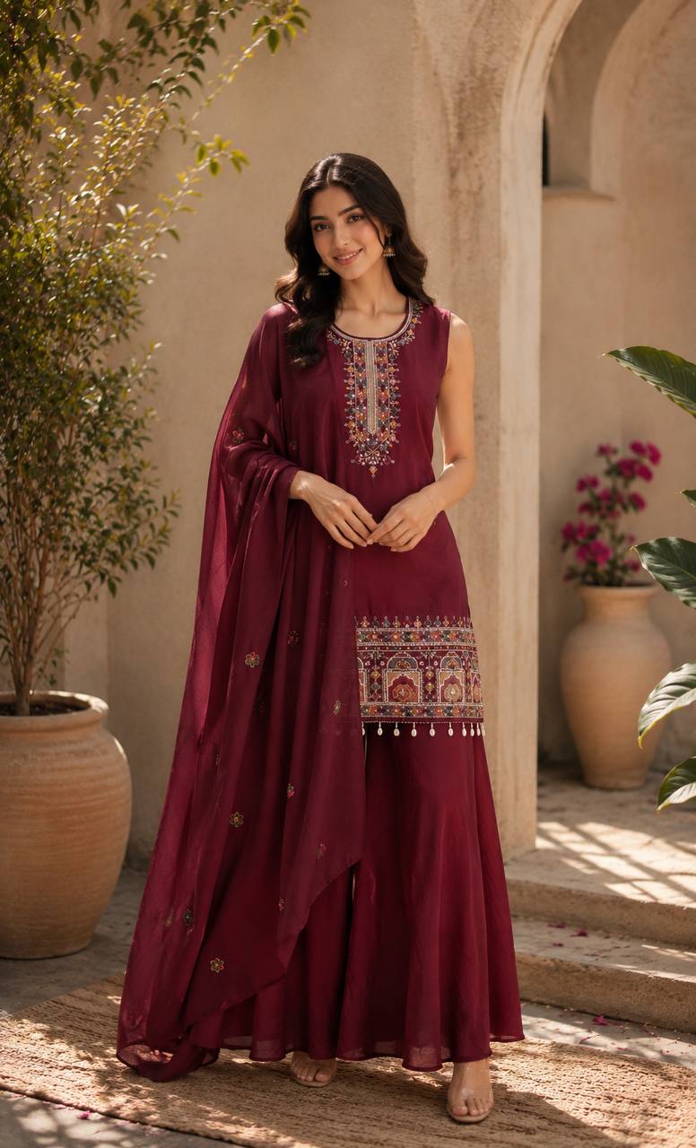 Graceful Chinon Top Palazzo Set for Casual & Office Wear