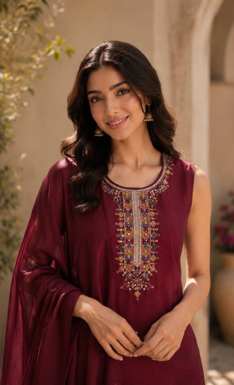 Graceful Chinon Top Palazzo Set for Casual & Office Wear