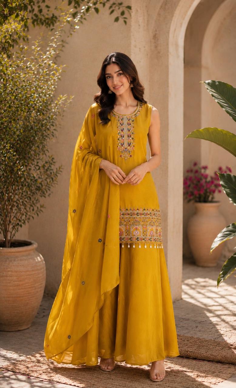 Graceful Chinon Top Palazzo Set for Casual & Office Wear